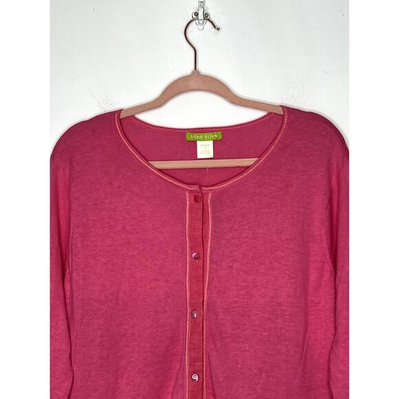 NWT Sigrid Olsen Fiesta Samba Island Flower Pink Long Sleeve Button Sweater 1X - Picture 2 of 9